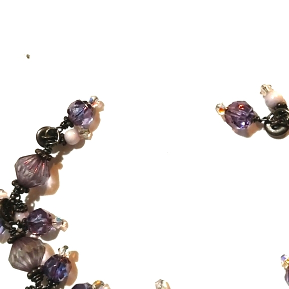 VINTAGE LAVENDER & BLUE GLASS CRYSTAL BEADED SILVER MAGNETIC CLASP 7.5" BRACELET - Picture 6 of 11